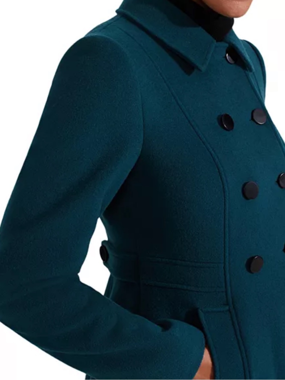 Hobb’s London Jude Double Breasted Teal Wool Coat - Picture 5 of 11